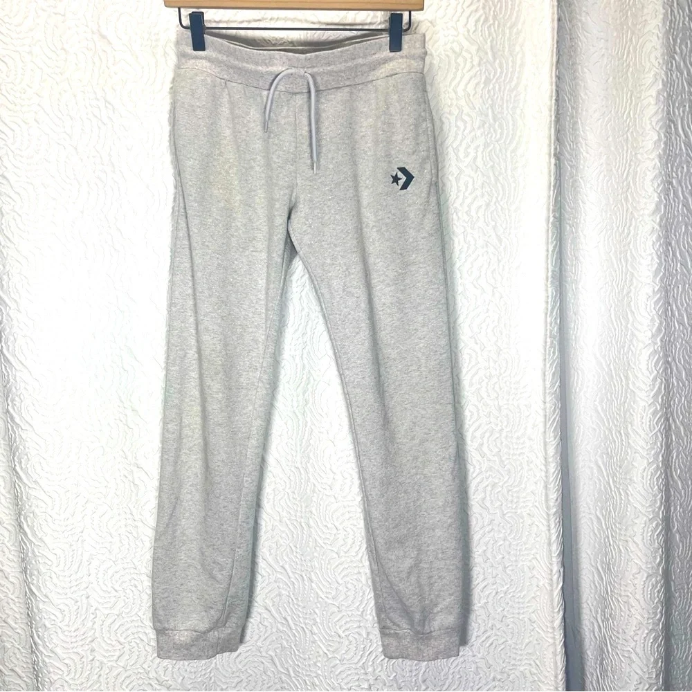 Converse Girls XL 14/16 Gray Silver Sparkle Fleece Jogger Sweatpants Logo